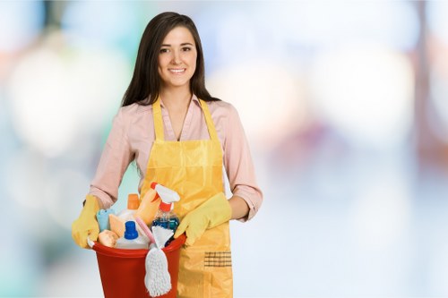 Professional carpet cleaning service with safety equipment and checks